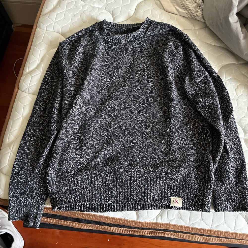 Calvin Klein Men’s Marled Black & White Crewneck Sweater